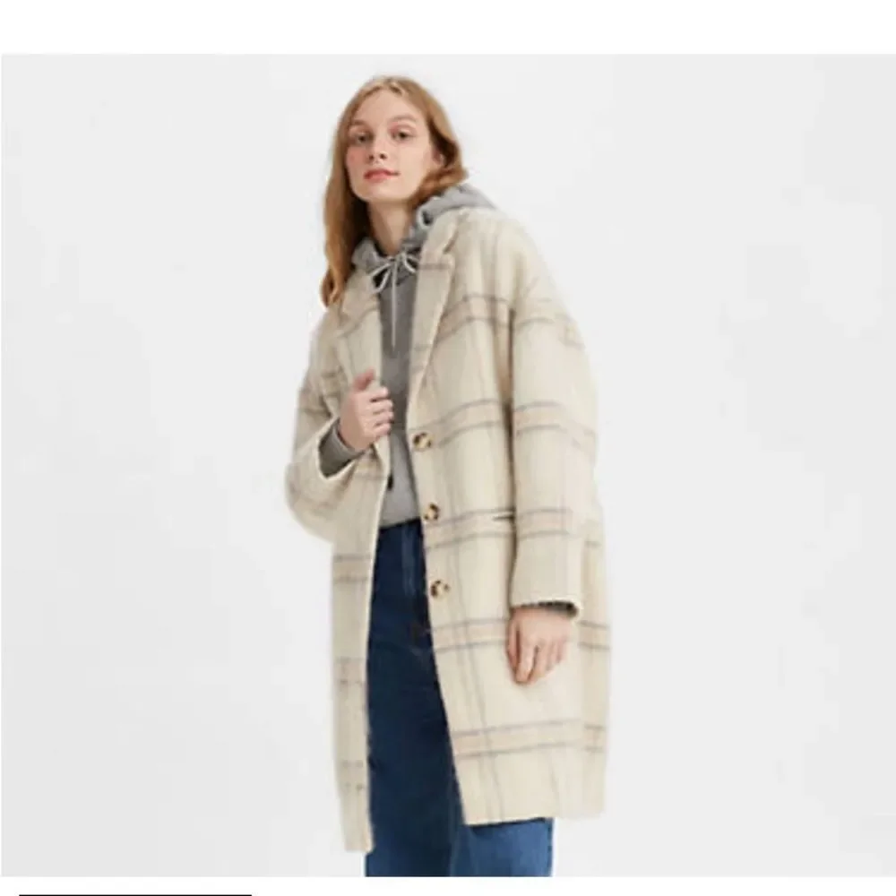 Levi’s Wool Cocoon Coat Plaid Cream Sz L NWT